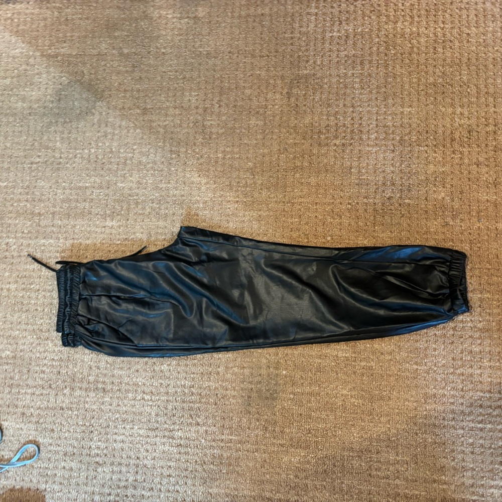 H&M Black Faux Leather Track Pants